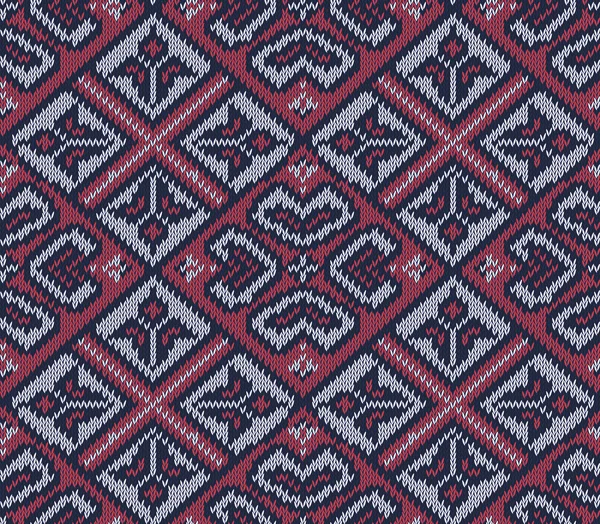 Gebreide achtergrond in Fair Isle stijl in drie kleuren. Naadloze trui patroon. Vectorillustratie. — Stockvector