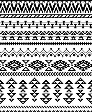 Etnik ve kabile süslemeleri ile kusursuz el çizgileri deseni.