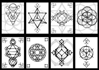 Soyut el ile kart dizisini kutsal geometri çizimi kabataslak.