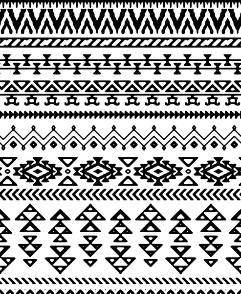 Seamless hand drawn stripes pattern with ethnic and tribal ornament. — 图库矢量图片