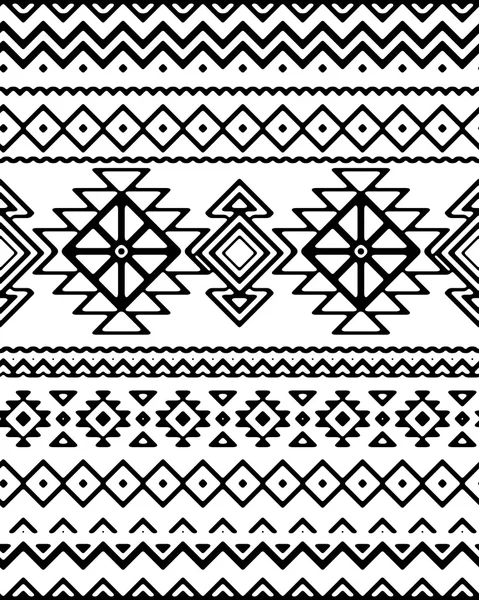 Seamless hand drawn stripes pattern with ethnic and tribal ornament. — Stock vektor