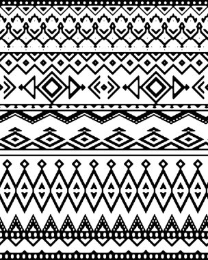 Seamless hand drawn chevron pattern with ethnic and tribal ornament. Vector black and white fashion illustration