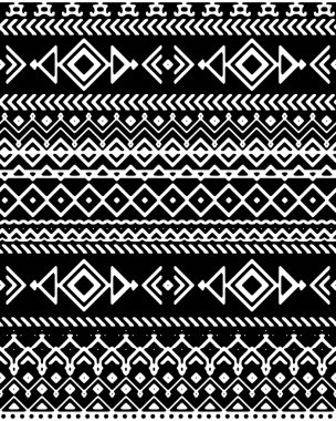 Seamless hand drawn chevron pattern with ethnic and tribal ornament. Vector black and white fashion illustration