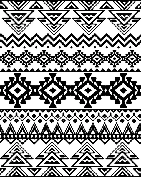 Seamless hand drawn chevron pattern with ethnic and tribal ornament. Vector black and white fashion illustration — 图库矢量图片