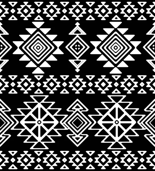 Modello chevron senza cuciture disegnato a mano con ornamento etnico e tribale. Illustrazione di moda vettoriale in bianco e nero — Vettoriale Stock