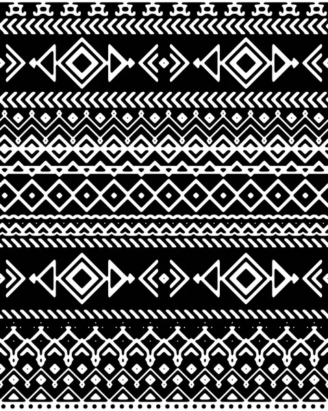 Modello chevron senza cuciture disegnato a mano con ornamento etnico e tribale. Illustrazione di moda vettoriale in bianco e nero — Vettoriale Stock