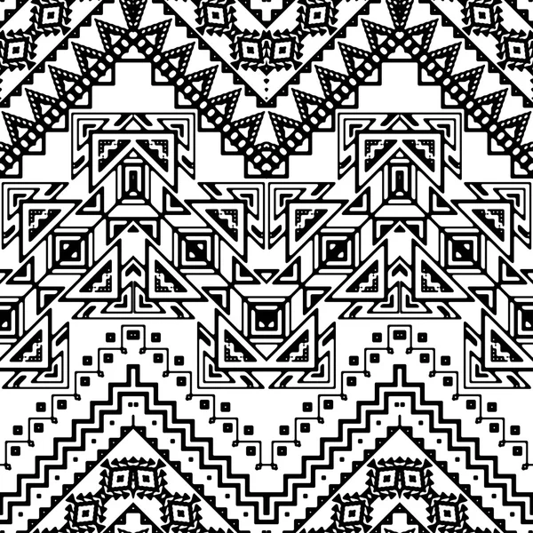 Seamless hand drawn chevron pattern with ethnic and tribal ornament. Vector black and white fashion illustration — 图库矢量图片