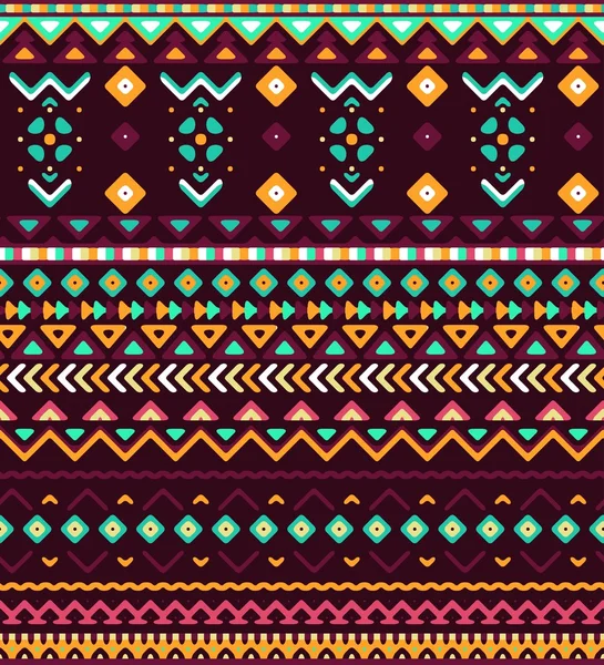 Patrón de rayas estilizadas sin costuras con adorno étnico y tribal azteca. Vector colores brillantes boho moda ilustración . — Vector de stock