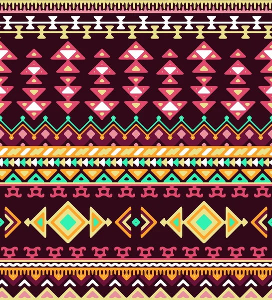 Padrão de listras estilizadas sem costura com ornamento étnico e tribal azteca. Vetor cores brilhantes boho moda ilustração . — Vetor de Stock