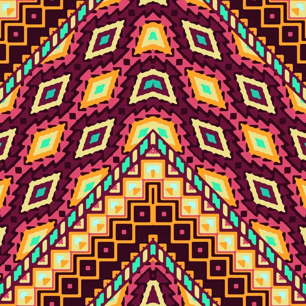 Patrón chevron dibujado a mano sin costuras con adorno étnico y tribal azteca. Vector colores oscuros y brillantes boho fashion illustration . — Vector de stock