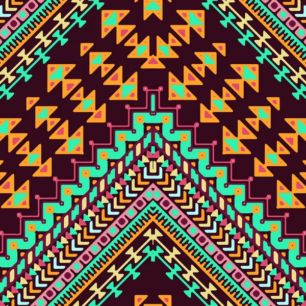Aztek etnik ve aşiret süsile dikişsiz el çizilmiş chevron desen. Vektör koyu ve parlak renkler boho moda illüstrasyon.