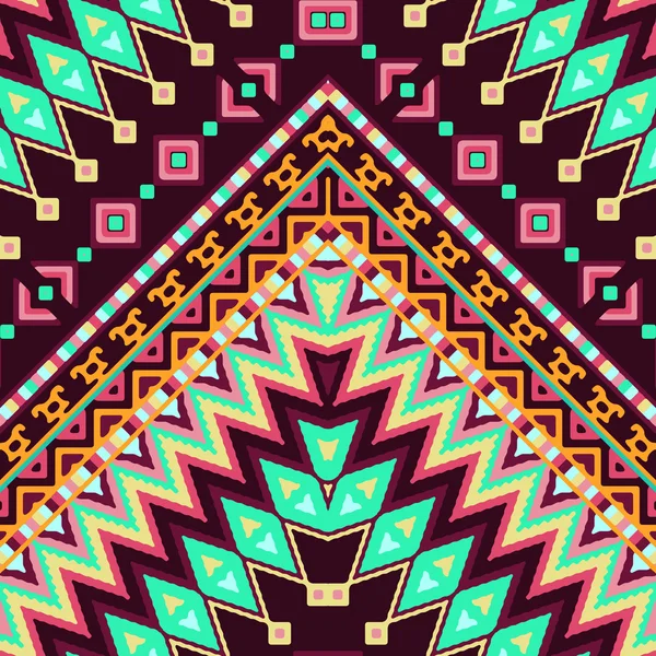 Naadloze hand getekende Chevron patroon met Azteekse etnische en Tribal sieraad. Vector donkere en felle kleuren Boho Fashion illustratie. — Stockvector