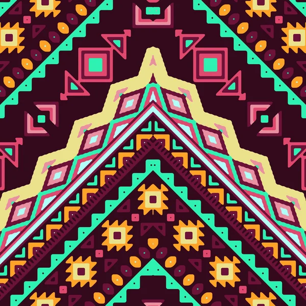 Motif sans couture en chevron dessiné à la main avec ornement ethnique et tribal aztèque. Vecteur couleurs sombres et lumineuses illustration de mode boho . — Image vectorielle