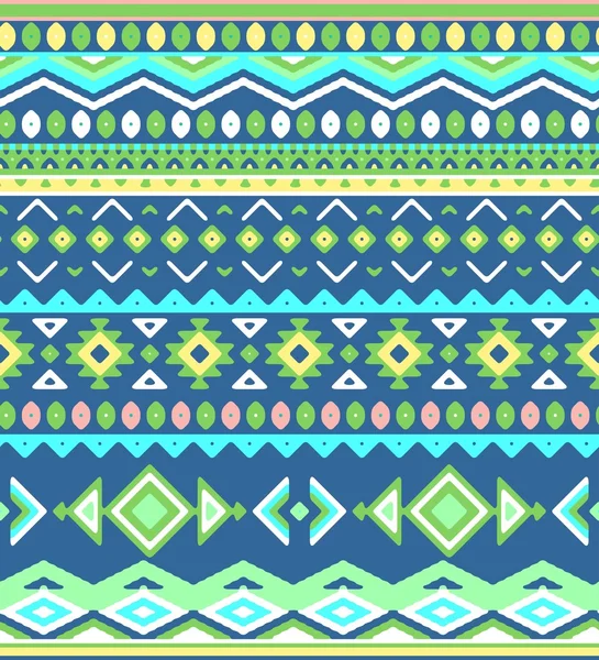 Seamless hand drawn stripes pattern with aztec ethnic and tribal ornament. Vector bright boho fashion illustration. — Stock Vector