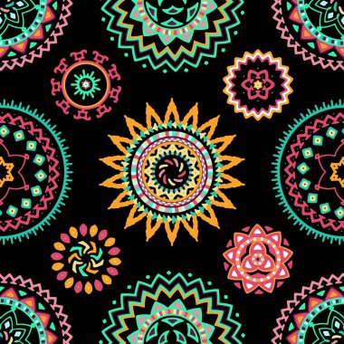 Parlak renkli geometrik yuvarlak etnik dekoratif elemanları seamless modeli