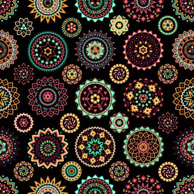 Parlak renkli geometrik yuvarlak etnik dekoratif elemanları seamless modeli