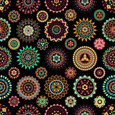 Parlak renkli geometrik yuvarlak etnik dekoratif elemanları seamless modeli