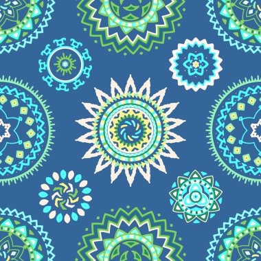 Parlak renkli geometrik yuvarlak etnik dekoratif elemanları seamless modeli