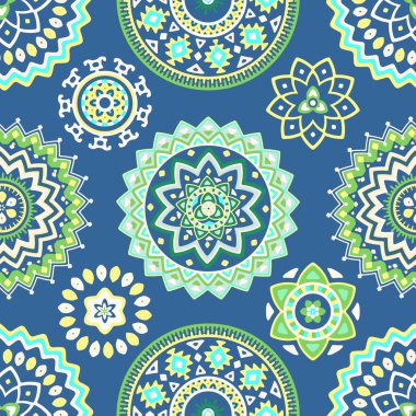 Parlak renkli geometrik yuvarlak etnik dekoratif elemanları seamless modeli