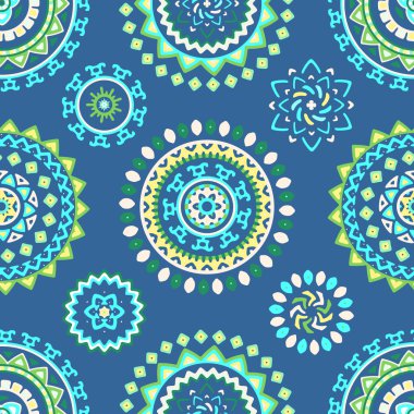 Parlak renkli geometrik yuvarlak etnik dekoratif elemanları seamless modeli