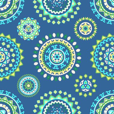 Parlak renkli geometrik yuvarlak etnik dekoratif elemanları seamless modeli