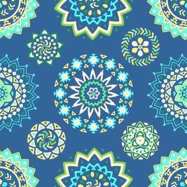 Parlak renkli geometrik yuvarlak etnik dekoratif elemanları seamless modeli