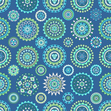 Parlak renkli geometrik yuvarlak etnik dekoratif elemanları seamless modeli