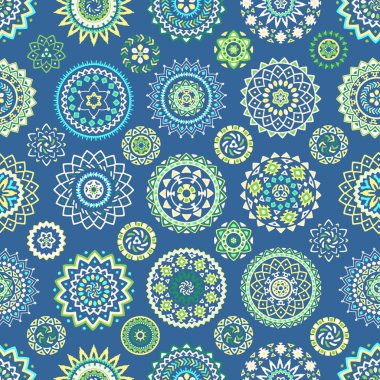 Parlak renkli geometrik yuvarlak etnik dekoratif elemanları seamless modeli