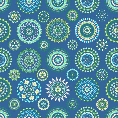 Parlak renkli geometrik yuvarlak etnik dekoratif elemanları seamless modeli