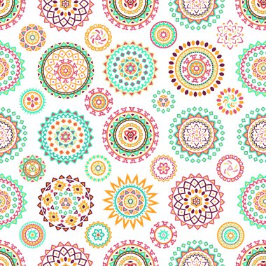 Parlak renkli geometrik yuvarlak etnik dekoratif elemanları seamless modeli