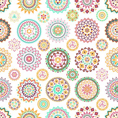 Parlak renkli geometrik yuvarlak etnik dekoratif elemanları seamless modeli