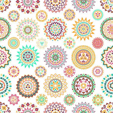 Parlak renkli geometrik yuvarlak etnik dekoratif elemanları seamless modeli