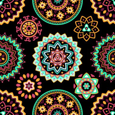 Parlak renkli geometrik yuvarlak etnik dekoratif elemanları seamless modeli