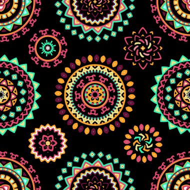 Parlak renkli geometrik yuvarlak etnik dekoratif elemanları seamless modeli