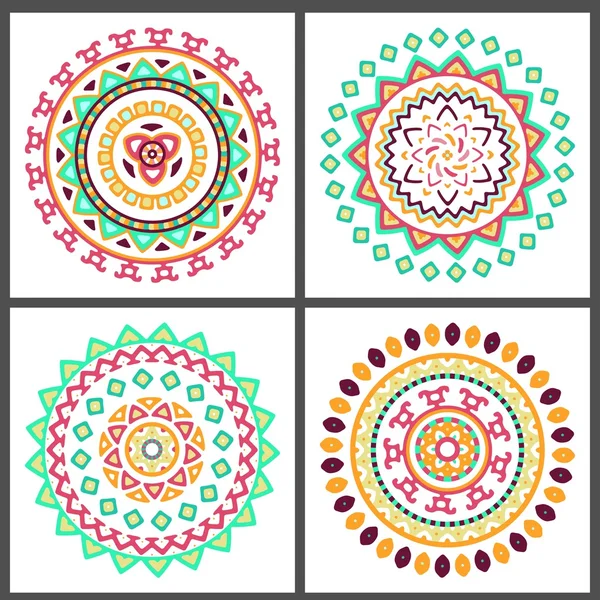 Collection of bright colorful geometric round ethnic decorative elements — Stock Vector