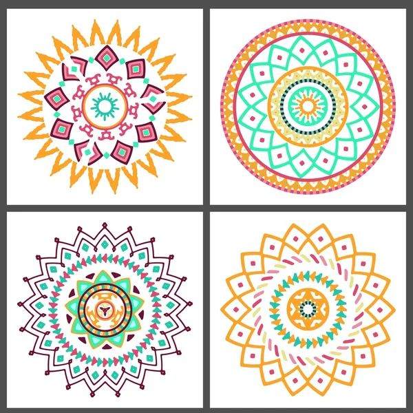 Collection of bright colorful geometric round ethnic decorative elements — Stock Vector