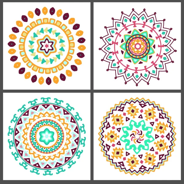 Collection of bright colorful geometric round ethnic decorative elements — Stock Vector