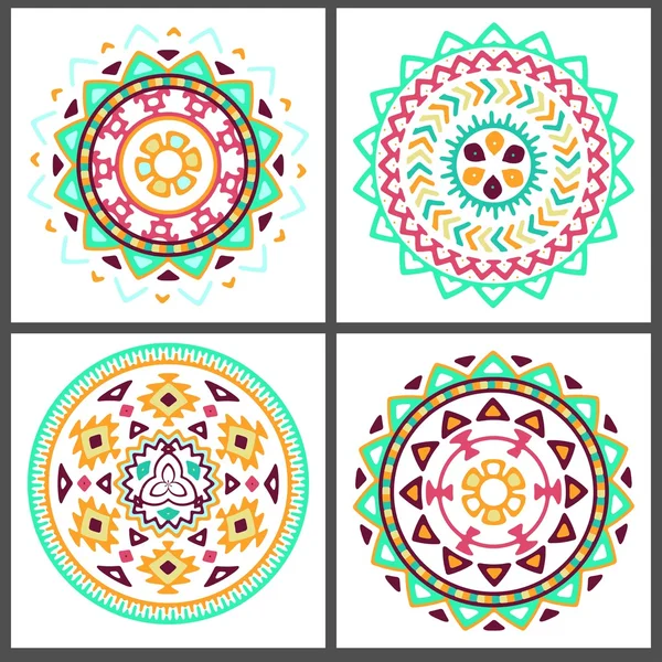 Коллекция ярких красочных геометрических круглых этнических декоративных элементов — стоковый вектор