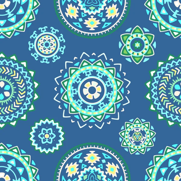 Nahtlose Muster von hellen bunten geometrischen runden ethnischen dekorativen Elementen — Stockvektor