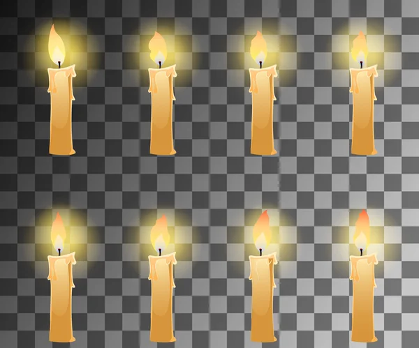 Kreslený svíčka s ohněm animace na průhledné pozadí s tancem hal — Stockový vektor