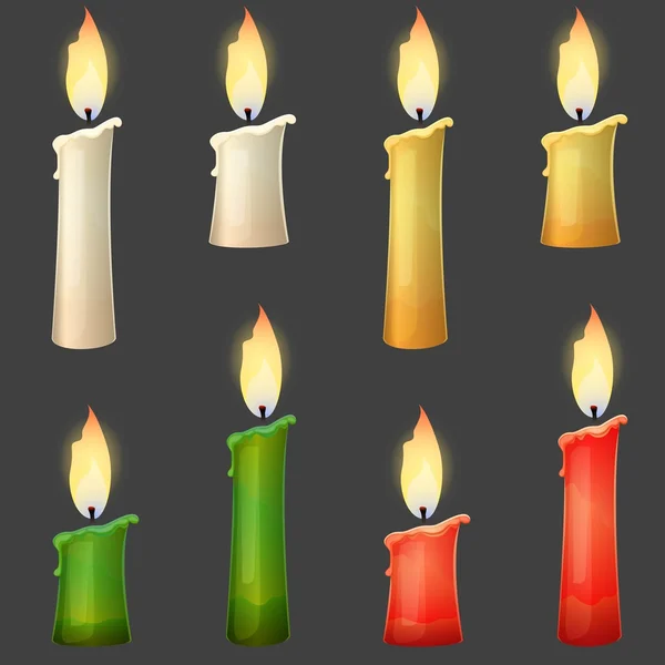 Коллекция горящих свечей, двух размеров, разных цветов . — стоковый вектор