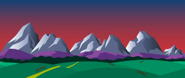 Cartoon nature paysage horizontal sans couture avec montagnes, collines et ciel nocturne . — Image vectorielle