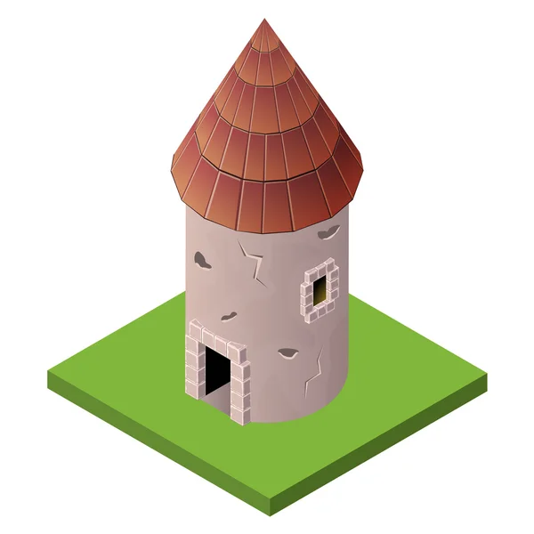 중세 타워 또는 감옥의 아이소메트릭 아이콘. — 스톡 벡터