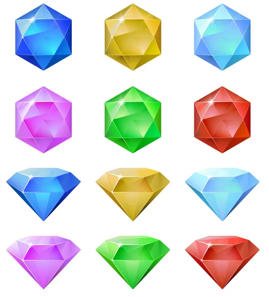 Conjunto de piedras preciosas de colores . — Vector de stock