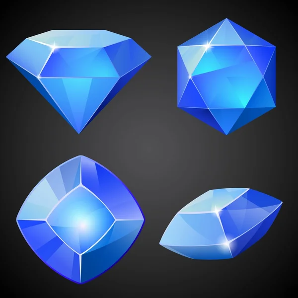 Conjunto de piedras preciosas azules. 2d activos de cristal para la colección de juegos . — Vector de stock