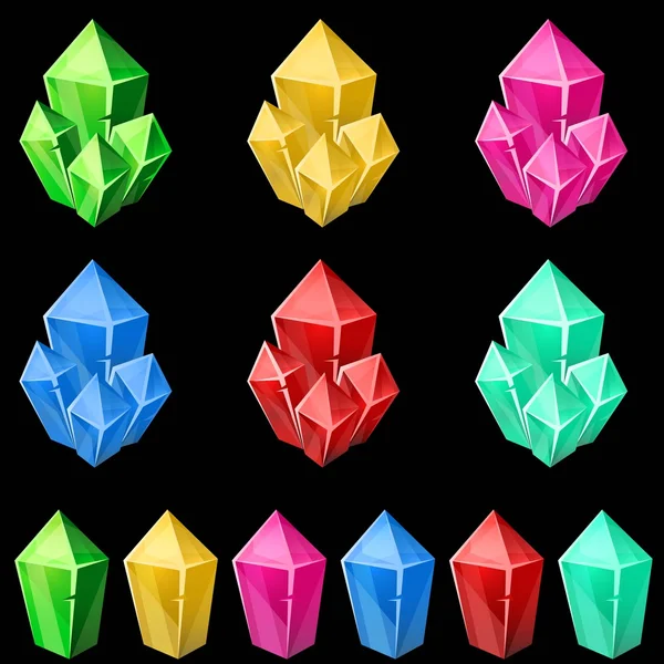 Set di cristalli colorati. 2d gem asset per la raccolta di giochi . — Vettoriale Stock