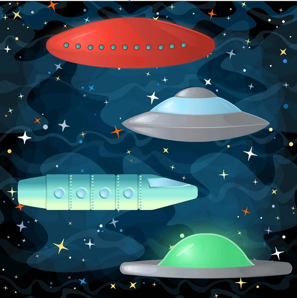 Set di astronavi ufo in stile fumetto — Vettoriale Stock