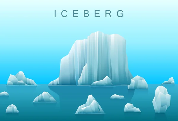 Vector háttér a jéghegyek és a tenger. Sarkvidéki és déli-sarkvidéki táj illusztrációja. — Stock Vector