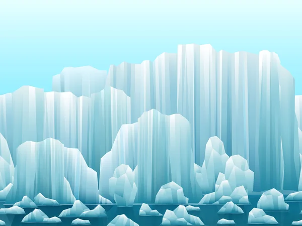 Parallax background of icebergs and sea. Vector illustration. Arctic or antarctic landscape. — Stock Vector