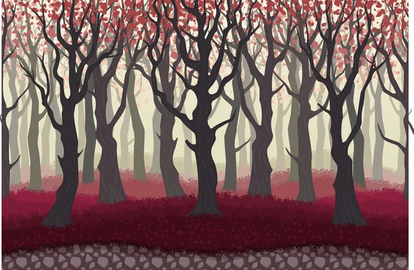 Cartone animato Parallax misterioso paesaggio forestale, natura vettoriale illustrazione . — Vettoriale Stock